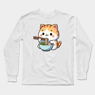 Funny Cat Eat Ramen Long Sleeve T-Shirt